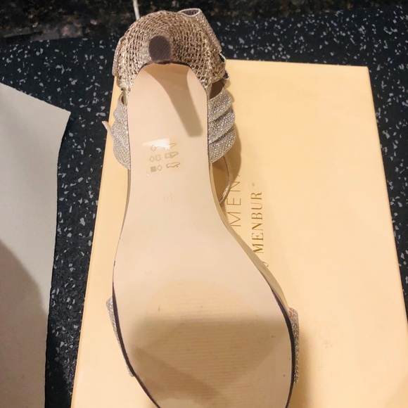 Stilettos Sparkly Champagne w/Bow Embellished-Open Toe Heels Size 40 / US10-NWT - Picture 3 of 8